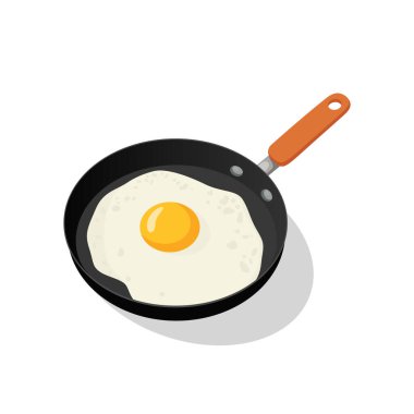Vector Düz Yumurta, Beyaz Arkaplanda İzole edilmiş Kızartma Tavasında Omlet. Sunny Side Up, Sağlıklı Kahvaltı, Protein Gıda, Beslenme Konsepti. Tasarım Şablonu.