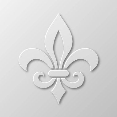 Vektör Gerçekçi Kağıt 3d Fleur De Lis Kapanış Beyaz Arkaplanda. Heraldic Lily İmza, Vektör İllüstrasyonu.