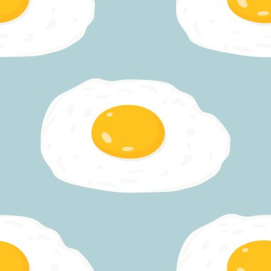 Düz Kızarmış Yumurtalı Kusursuz Kalıp Mavi Arkaplanda Omlet. Sağlıklı Kahvaltı, Protein Gıda, Beslenme Konsepti. Tasarım Şablonu.