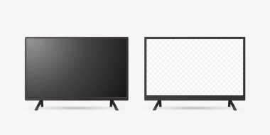 Vektör 3d Gerçekçi Modern TV Ekranı. Minimalist Stylish Lcd Paneli, Led TV Frame. Mockup için Büyük Bilgisayar Monitörü Görünüm Tasarımı. Boş Televizyon Şablonu. Katalog, Web Sitesi Konsepti. Ön Görünüm.
