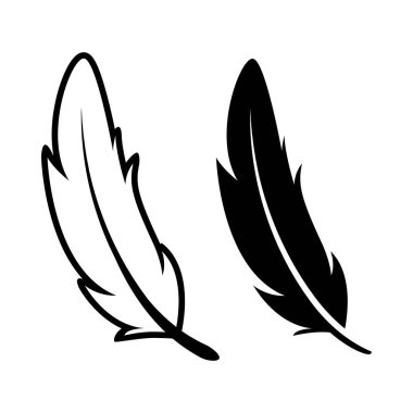 Vector Black ve White Fluffy Tüylü Logo Simgesi, Siluet Tüy Seti Kapatma İzole edildi. Flamingo, Angel ve Kuş tüyü tasarım şablonu. Hafiflik, Özgürlük Kavramı.