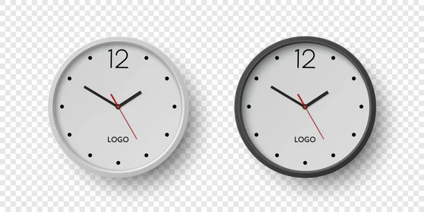 矢量3D圆壁办公室时钟与白色 黑色时钟拨号器闭锁隔离 采购产品手表 设计模板 品牌的模型 矢量简单最小时钟 前视图中的手表 图库插图