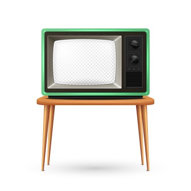 Vektör Gerçekçi Retro TV seti Beyaz Arkaplanda izole edildi. Ev Tasarımı Konsepti. Front View 'da klasik TV seti. Klasik Retro TV Alıcısı filmi. Televizyon Konsepti.