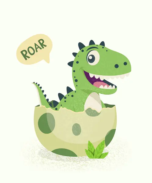 Vector Flat Rex Hatched Egg Cartoon Smiling Happy Cute Funny Royalty Free Stock Vectors