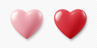 Vektör 3d Gerçekçi Kalp Şekli İzole edildi. Romantik Kırmızı ve Pembe Kalp Şekli Sevgililer Günü için. Tasarım ve Dekorasyon Şablonu.