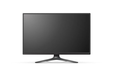 Vektör 3d Gerçekçi Modern TV Ekranı. Minimalist Stylish Lcd Paneli, Led TV Frame. Mockup için Büyük Bilgisayar Monitörü Görünüm Tasarımı. Boş Televizyon Şablonu. Katalog, Web Sitesi Konsepti. Ön Görünüm.