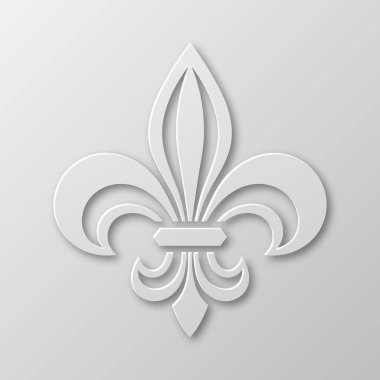 Vektör Gerçekçi Kağıt 3d Fleur De Lis Kapanış Beyaz Arkaplanda. Heraldic Lily İmza, Vektör İllüstrasyonu.