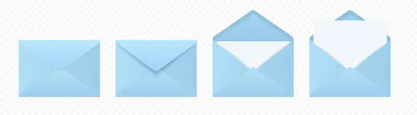 Vector Blue Envelopes Blank Letter Folded Unfolded Isolated Envelope Set Royalty Free Stock Illustrations
