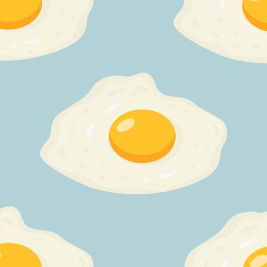 Düz Kızarmış Yumurtalı Kusursuz Kalıp Mavi Arkaplanda Omlet. Sağlıklı Kahvaltı, Protein Gıda, Beslenme Konsepti. Tasarım Şablonu.