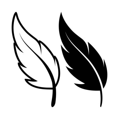 Vektör Siyah ve Beyaz Yumuşak Tüylü Logo Simgeleri. Siluet Tüy Seti Yakın plan izole edildi. Flamingo, Angel ve Kuş tüyü tasarım şablonu. Işık ve Özgürlük Konsepti.