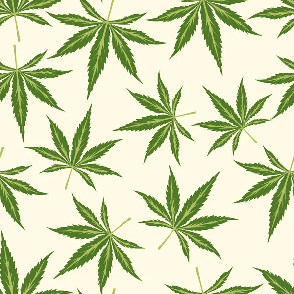 有扁平大麻叶的病媒无缝隙模式 白色背景下的大麻绿叶 无缝印刷与医疗大麻 病媒图解 图库矢量图片