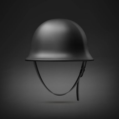 Vektör 3d Gerçekçi Siyah Askeri Koruyucu Miğfer Kapatma tecrit edildi. Miğfer, Ordu Savunma ve Koruma Sembolü. Askeri, Savunma ve Güvenlik İçin Asker Miğferi Tasarım Şablonu.