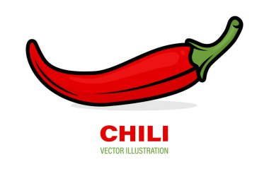 Düz Vektör Tasarım Şablonu Taze Acılı Biber Kapanması İzole Edildi. Baharatlı Chili Pepper, Front View 'da. Mutfak, Aşçılık ve Baharatlı Gıda Konsepti için Vektör Chili Pepper Çizimi.