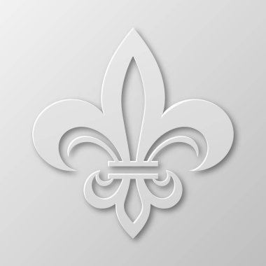 Vektör Gerçekçi Kağıt 3d Fleur De Lis Kapanış Beyaz Arkaplanda. Heraldic Lily İmza, Vektör İllüstrasyonu.