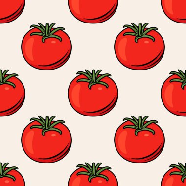 Beyaz Arkaplanda Taze Domatesli Düz Vektör Deseni. Tüm Domatesli Kusursuz Sebze Baskısı.