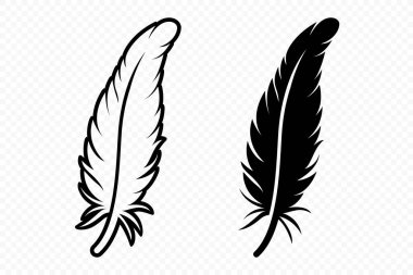 Vektör Siyah ve Beyaz Yumuşak Tüylü Logo Simgeleri. Siluet Tüy Seti Yakın plan izole edildi. Flamingo, Angel ve Kuş tüyü tasarım şablonu. Işık ve Özgürlük Konsepti.