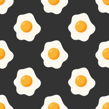 Düz Kızarmış Yumurtalı Kusursuz Kalıp, Siyah Arkaplanda Omlet. Sağlıklı Kahvaltı, Protein Gıda, Beslenme Konsepti. Tasarım Şablonu.