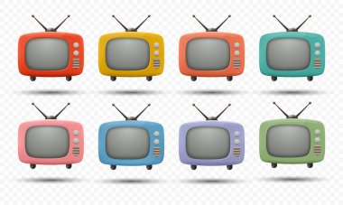 Vektör 3d Klasik TV Set Simgesi Ayarlandı. Retro TV Simgeleri, Tasarım Şablonu, Clipart. Web, Logo, Uygulama ve UI için Retro TV Sembolü.