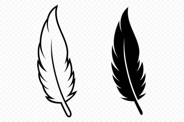 Vektör Siyah ve Beyaz Yumuşak Tüylü Logo Simgeleri. Siluet Tüy Seti Yakın plan izole edildi. Flamingo, Angel ve Kuş tüyü tasarım şablonu. Işık ve Özgürlük Konsepti.