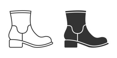 Düz Vektör Doğrusal ve Siluet Erkek ve Kadın Ayak Bileği Çizmeleri Simgesi İzole edildi. Ayakkabı Sembol Seti, Tasarım Şablonu, Clipart. Vektör İllüstrasyonu.