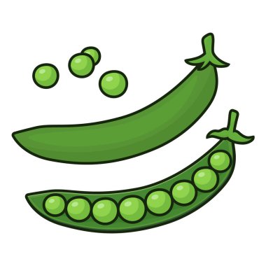 Düz Yeşil Bezelye Çizgisi. Taze karikatür organik sebzeler izole edildi. Yeşil bezelye kabukları. Vektör İllüstrasyonu.