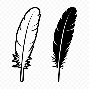 Vektör Siyah ve Beyaz Yumuşak Tüylü Logo Simgeleri. Siluet Tüy Seti Yakın plan izole edildi. Flamingo, Angel ve Kuş tüyü tasarım şablonu. Işık ve Özgürlük Konsepti.