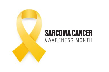 Sarkoma, Kemik Kanseri Banner, Kart, Beyaz Arkaplanda 3 boyutlu Gerçekçi Sarı Kurdele. Sarkoma Kanseri Bilinci Ay Sembol Kapanışı, Temmuz. Dünya Kemik Kanseri Günü Konsepti.