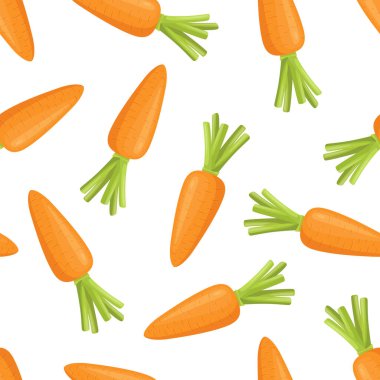 Beyaz Arkaplanda Vektör Kusursuz Şirin Çizgi Film Havuçları. Taze Turuncu Havuç İzi. Sağlıklı Yeme Konsepti.