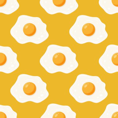 Kızarmış yumurtalı vektör pürüzsüz desen, Sarı Arka planda güneşli kenar yukarı. Sağlıklı Kahvaltı, Protein Gıda İzi.