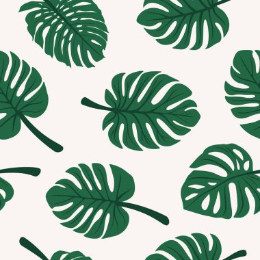 Düz Canavar Yaprağı, Yaprak Yaprağı ve Botanik Tasarım Şablonu ile Kusursuz Desen, Yazdır. Tropik El Çekimi Canavar Yaprakları. Egzotik Dekoratif Bitkiler.