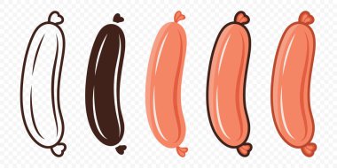 Düz Vektör Sosis Simgesi Ayarlandı. Çizgi film Sosis Simgesi, izole.