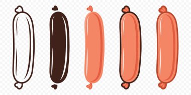 Düz Vektör Sosis Simgesi Ayarlandı. Çizgi film Sosis Simgesi, izole.