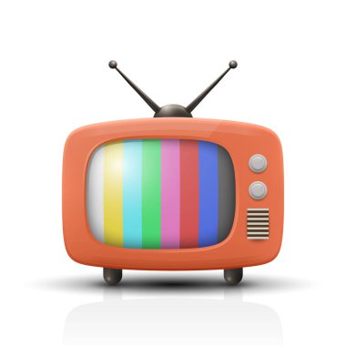 Test Şablonu ile vektör 3d Klasik TV Set Simgesi. Retro TV Simgesi, Tasarım Şablonu, Clipart. Web, Logo, Uygulama ve UI için Renk Çubukları olan Retro TV Sembolü.