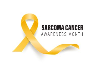 Sarkoma, Kemik Kanseri Banner, Kart, Beyaz Arkaplanda 3 boyutlu Gerçekçi Sarı Kurdele. Sarkoma Kanseri Bilinci Ay Sembol Kapanışı, Temmuz. Dünya Kemik Kanseri Günü Konsepti.