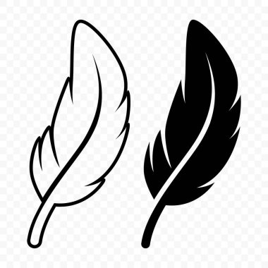 Vektör Siyah ve Beyaz Yumuşak Tüylü Logo Simgeleri. Siluet Tüy Seti Yakın plan izole edildi. Flamingo, Angel ve Kuş tüyü tasarım şablonu. Işık ve Özgürlük Konsepti.