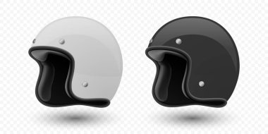 Vektör 3d Gerçekçi Boş Beyaz ve Siyah Parlak Klasik Klasik Klasik Açık Yüzlü Motosiklet Başlıklı Model Tasarım Şablonu. Yan Görünüm. Motosiklet Başlığı Simgesi, Kapalı, İzole.