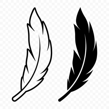 Vektör Siyah ve Beyaz Yumuşak Tüylü Logo Simgeleri. Siluet Tüy Seti Yakın plan izole edildi. Flamingo, Angel ve Kuş tüyü tasarım şablonu. Işık ve Özgürlük Konsepti.