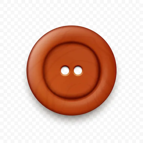 stock vector Vector Brown Color Wooden Two Holes Clothes Button Closeup, Isolated on White Background with Reflection. Round Button, Front View.