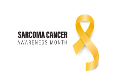 Sarkoma, Kemik Kanseri Banner, Kart, Beyaz Arkaplanda 3 boyutlu Gerçekçi Sarı Kurdele. Sarkoma Kanseri Bilinci Ay Sembol Kapanışı, Temmuz. Dünya Kemik Kanseri Günü Konsepti.