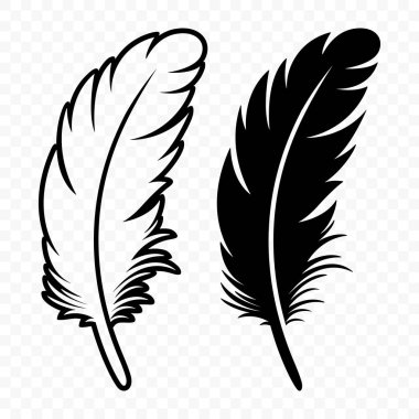 Vektör Siyah ve Beyaz Yumuşak Tüylü Logo Simgeleri. Siluet Tüy Seti Yakın plan izole edildi. Flamingo, Angel ve Kuş tüyü tasarım şablonu. Işık ve Özgürlük Konsepti.