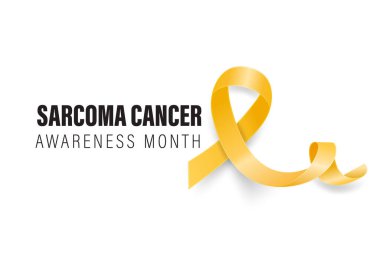 Sarkoma, Kemik Kanseri Banner, Kart, Beyaz Arkaplanda 3 boyutlu Gerçekçi Sarı Kurdele. Sarkoma Kanseri Bilinci Ay Sembol Kapanışı, Temmuz. Dünya Kemik Kanseri Günü Konsepti.