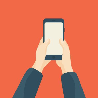 Düz Vektör Eller Akıllı Telefonlar, Sohbet Mesajı Bildirimleri Gösteriliyor. Cep telefonu Kavrama Arkaplanı. SMS, sohbet. Vektör İllüstrasyonu.