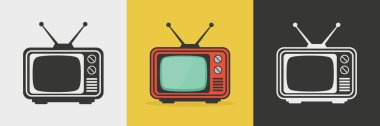 Vektör Vintage TV Simgesi Ayarlandı. Klasik TV Tasarım Şablonu. Web, Logo, Uygulama ve UI için Retro TV Sembolü. Vektör İllüstrasyonu.