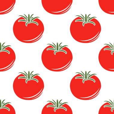 Beyaz Arkaplanda Kırmızı Domatesli Kusursuz Şekil. Tekstil için taze domates baskısı, kağıt.