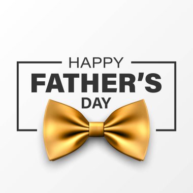 Babalar Günü Tasarımı için Vektör Papyon. 3d Gerçekçi İpek Altın Fiyonk Kravatı. Parlak papyon, kravatlı beyefendi. Babalar Günü Tatil Konsepti. Tebrik kartı, davetiye, poster için tasarım şablonu.