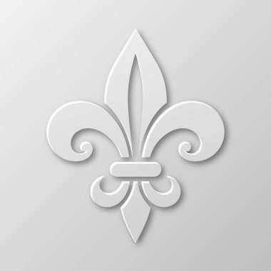 Vektör Gerçekçi Kağıt 3d Fleur De Lis Kapanış Beyaz Arkaplanda. Heraldic Lily İmza, Vektör İllüstrasyonu.