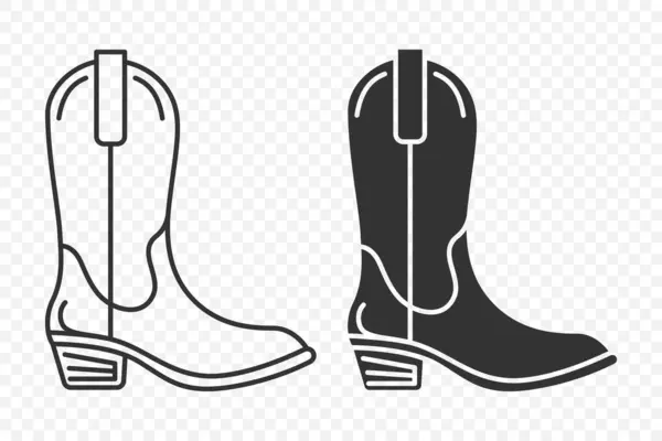 stock vector Cowboy Boots. Flat Vector Linear and Silhouette Male and Female High Boots Icon Set Isolated. Footwear Symbol Set, Design Template, Clipart. Vector Illustration.