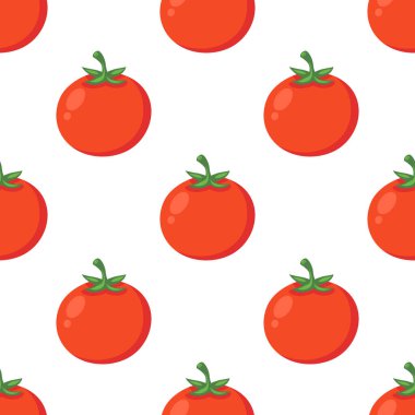 Beyaz Arkaplanda Kırmızı Domatesli Kusursuz Şekil. Tekstil için taze domates baskısı, kağıt.