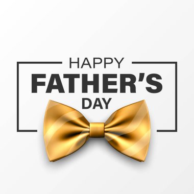 Babalar Günü Tasarımı için Vektör Papyon. 3d Gerçekçi İpek Altın Renkli Papyon. Parlak papyon, kravatlı beyefendi. Babalar Günü Tatil Konsepti. Tebrik kartı, davetiye, poster için tasarım şablonu.