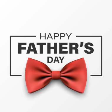 Babalar Günü Tasarımı için Vektör Papyonu. 3D Gerçekçi İpek Kırmızı Papyon. Parlak papyon, kravatlı beyefendi. Babalar Günü Tatil Konsepti. Tebrik kartı, davetiye, poster için tasarım şablonu.